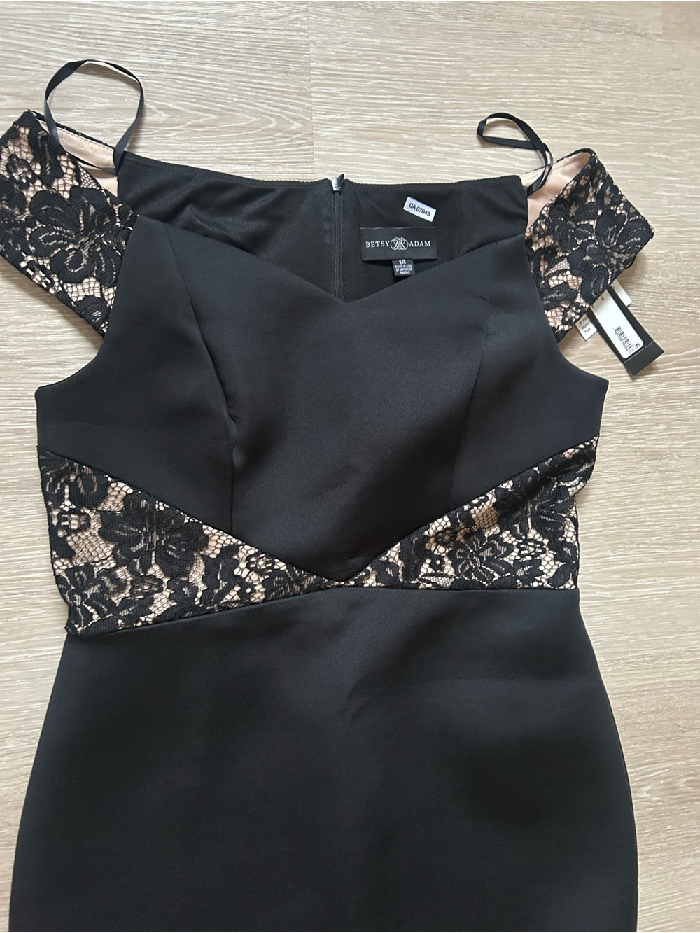 Betsy & Adam Black Lace-Trim Cocktail Dress